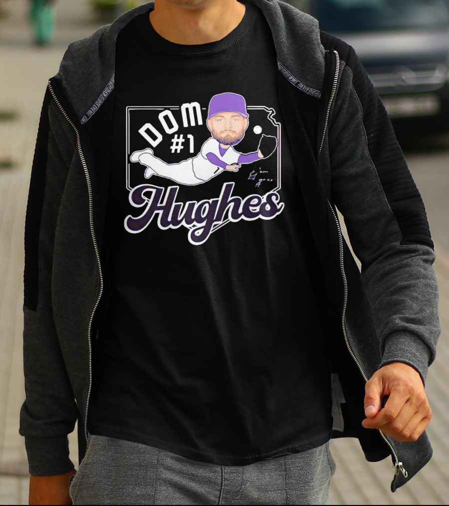 Dom #1 Hughes Caricature Baseball Player Signature T-Shirt