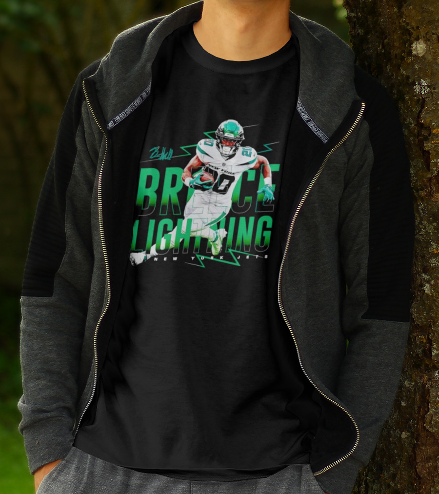 Breece Lightning New York Jets Signature Football T-Shirt