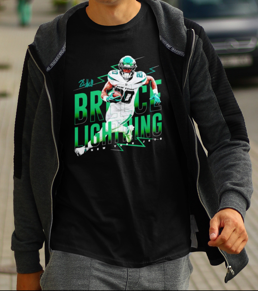 Breece Lightning New York Jets Signature Football T-Shirt