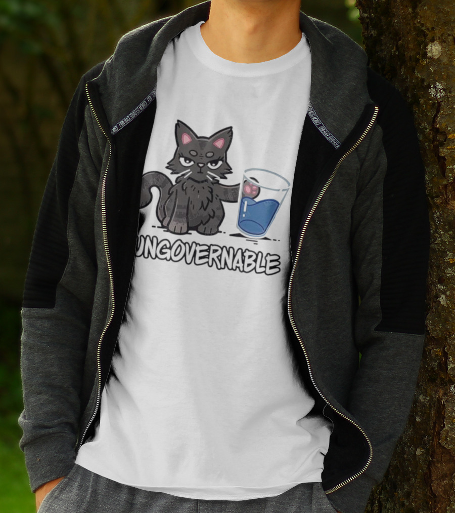 Ungovernable Cat With Water Glass Mischief T-Shirt