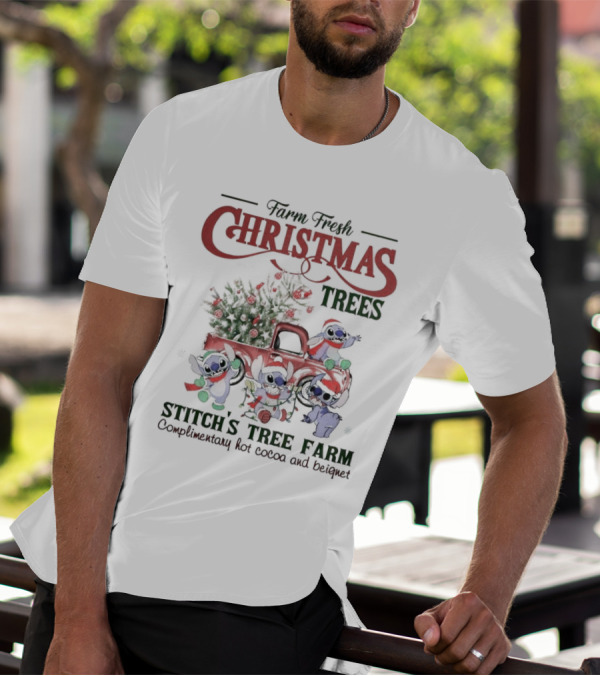 Farm Fresh Christmas Trees Stitch’s Tree Farm Complimentary Hot Cocoa And Beignet T-Shirt