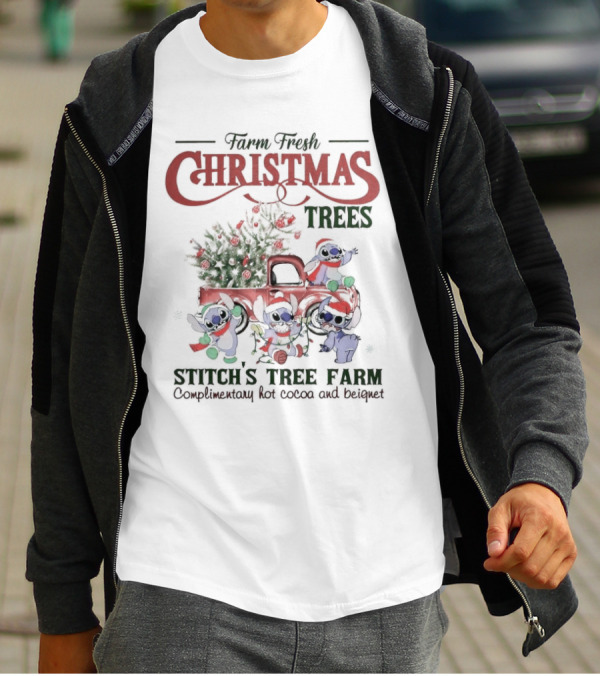 Farm Fresh Christmas Trees Stitch’s Tree Farm Complimentary Hot Cocoa And Beignet T-Shirt