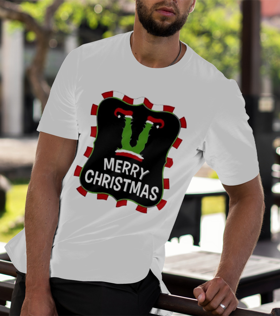 Merry Christmas Green Monster With Santa Hat T-Shirt