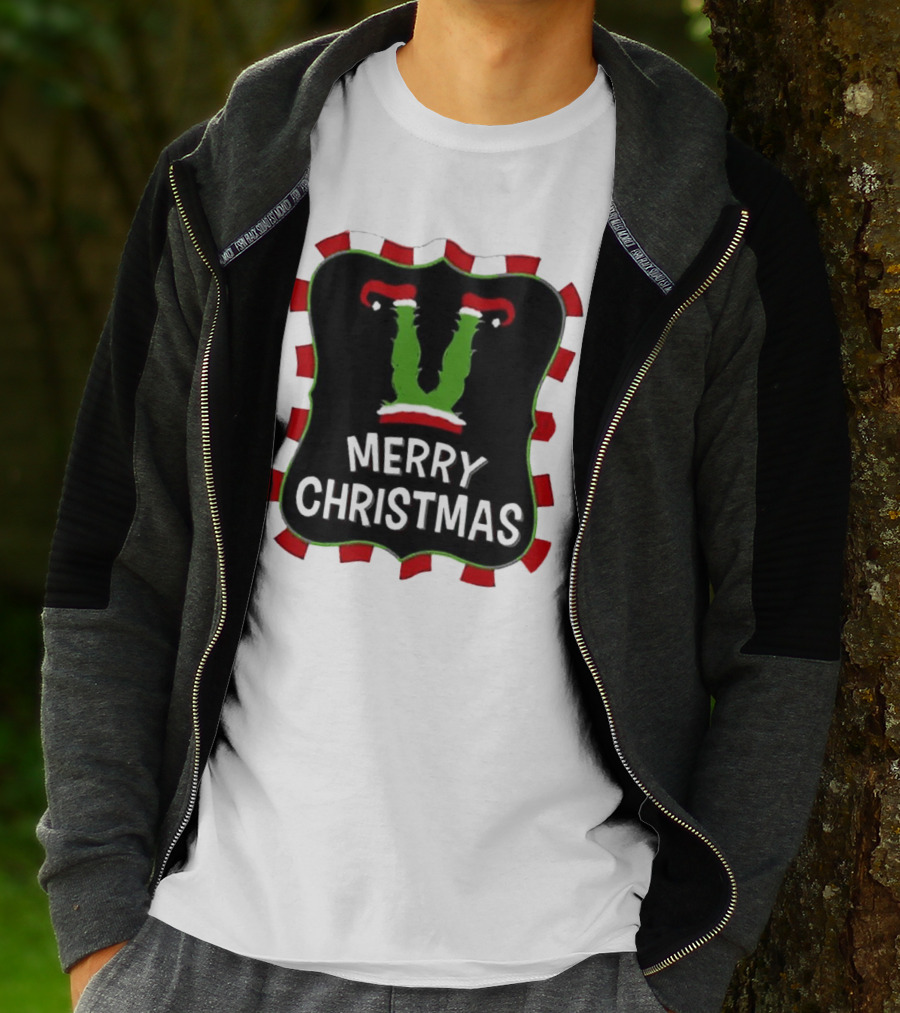 Merry Christmas Green Monster With Santa Hat T-Shirt