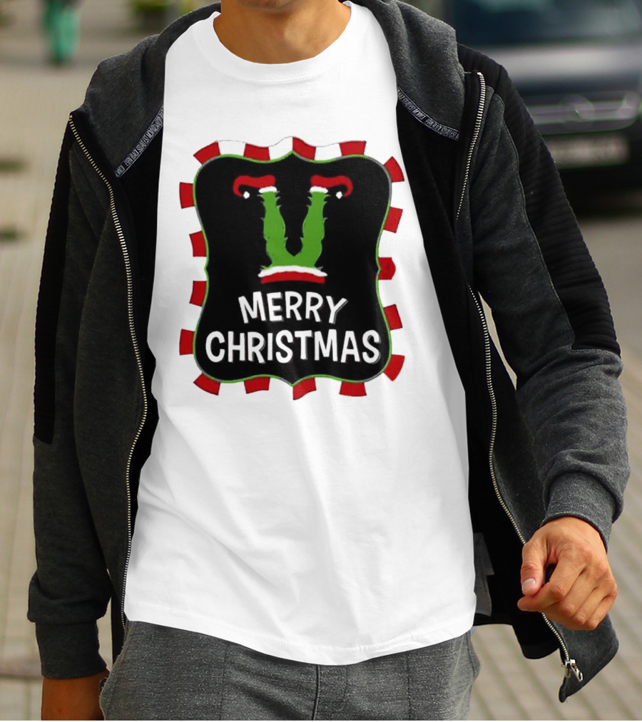 Merry Christmas Green Monster With Santa Hat T-Shirt