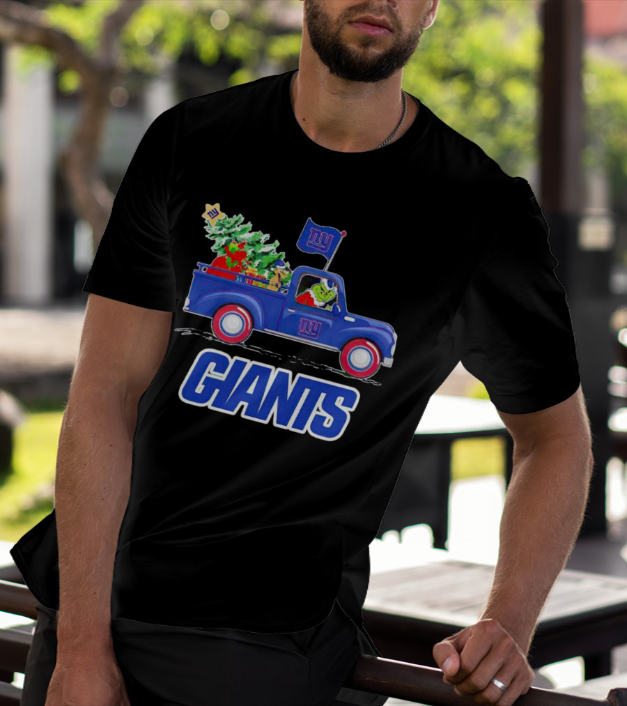 Grinch Driving Christmas Truck New York Giants Holiday T-Shirt