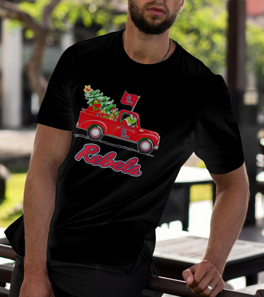 Ole Miss Rebels Grinch Driving Christmas Truck With Tree And Gifts T-Shirt