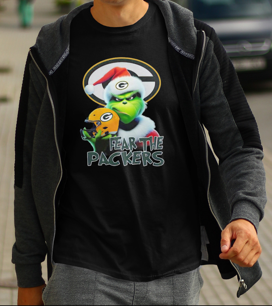 Grinch Fear The Green Bay Packers Christmas G Helmet T-Shirt