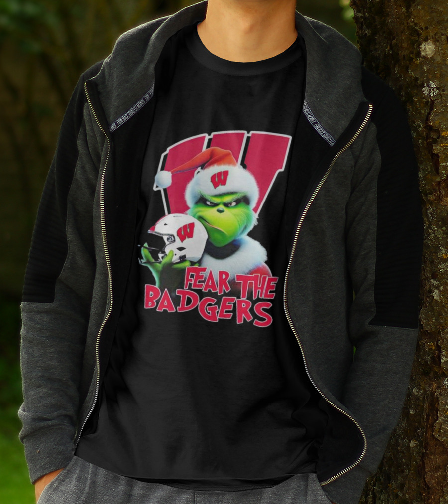 Grinch Fear The Badgers Wisconsin Christmas Football T-Shirt