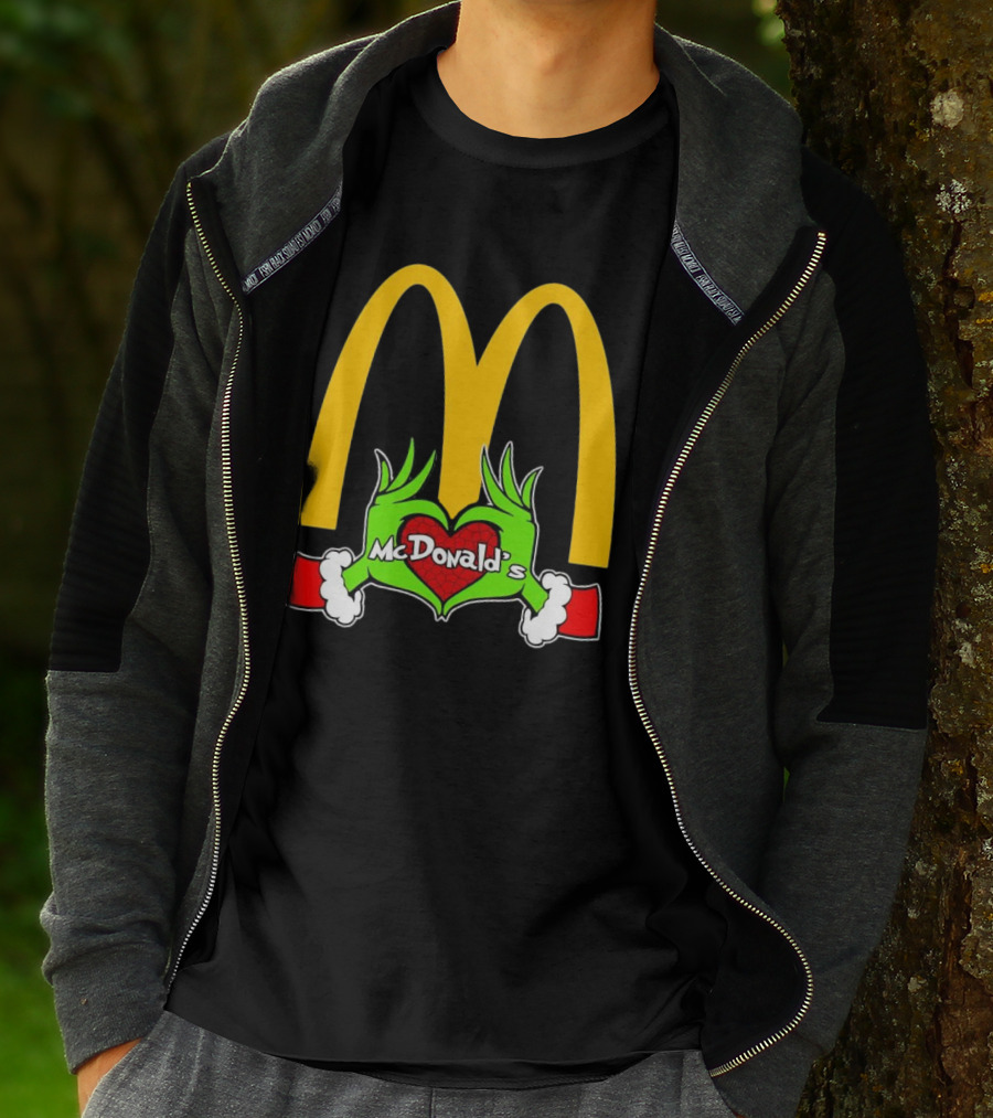 Grinch Holding Heart McDonald’s Logo Christmas T-Shirt