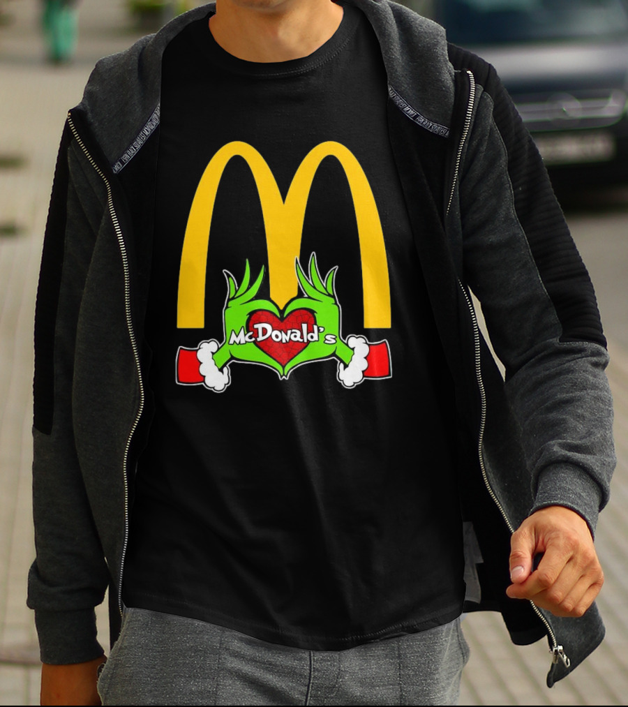 Grinch Holding Heart McDonald’s Logo Christmas T-Shirt