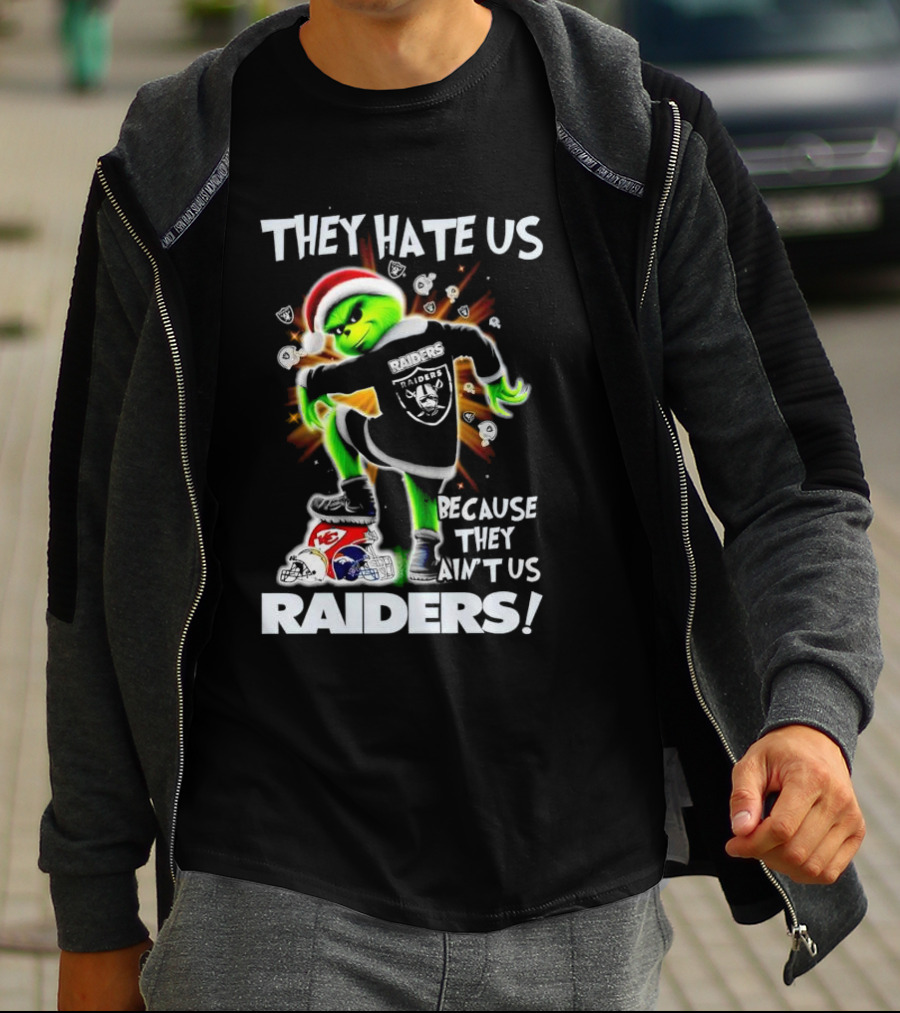 Grinch Raiders Christmas They Hate Us Because They Ain't Us Las Vegas Chiefs Patriots T-Shirt