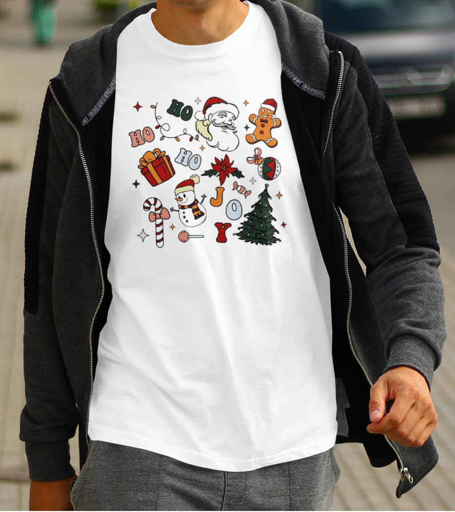 Ho Ho Ho Joy Christmas With Santa Gingerbread And Candy Cane T-Shirt