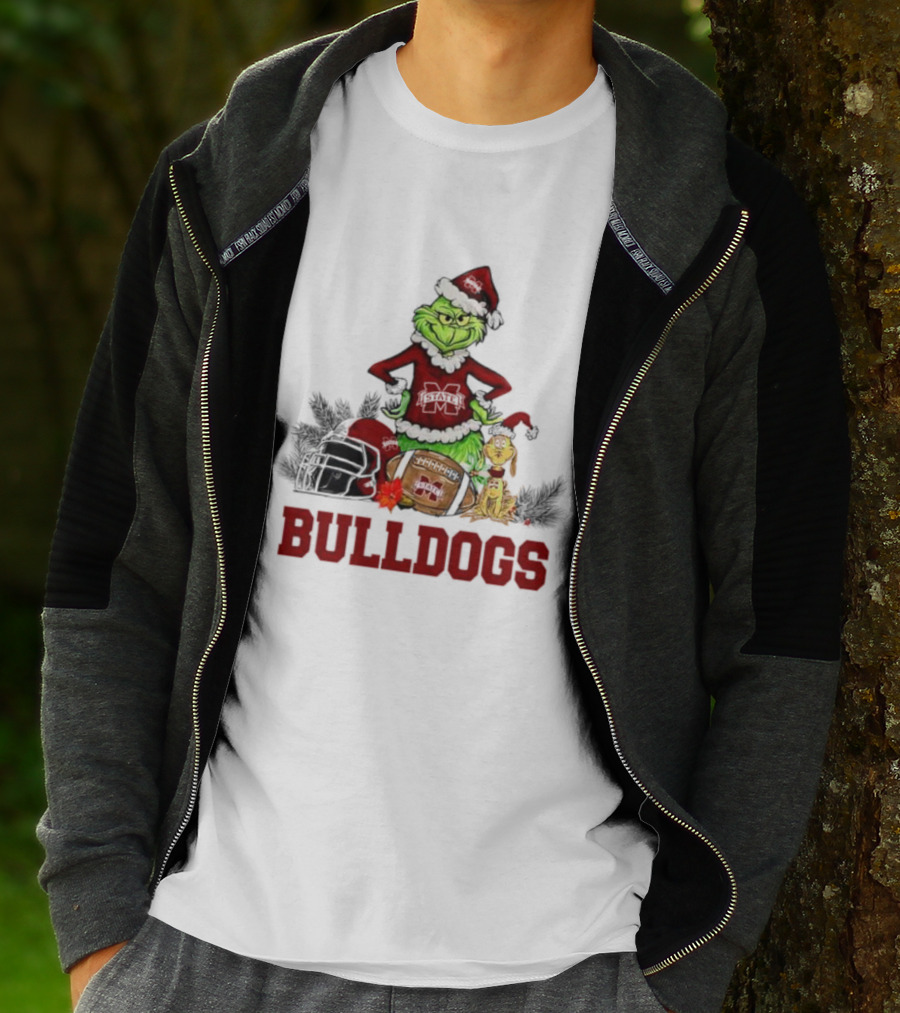 Bulldogs Grinch Max Dog Christmas Football Santa Hat T-Shirt