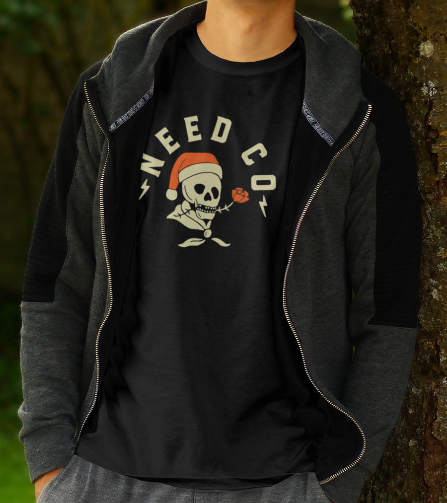 Need Co Santa Skull With Red Rose And Lightning Bolts T-Shirt