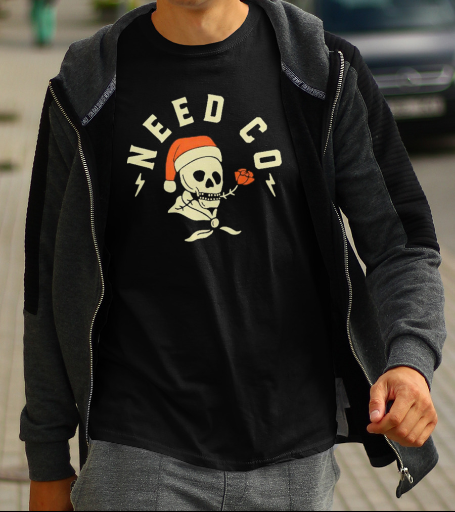 Need Co Santa Skull With Red Rose And Lightning Bolts T-Shirt