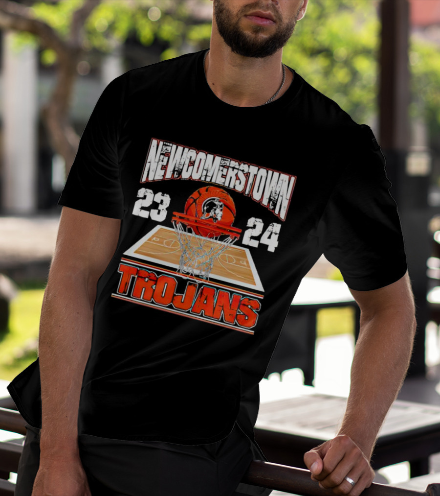 Newcomerstown Trojans Basketball 23 24 Court And Net T-Shirt