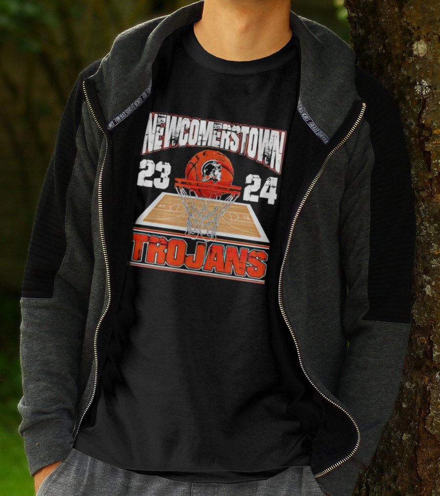 Newcomerstown Trojans Basketball 23 24 Court And Net T-Shirt