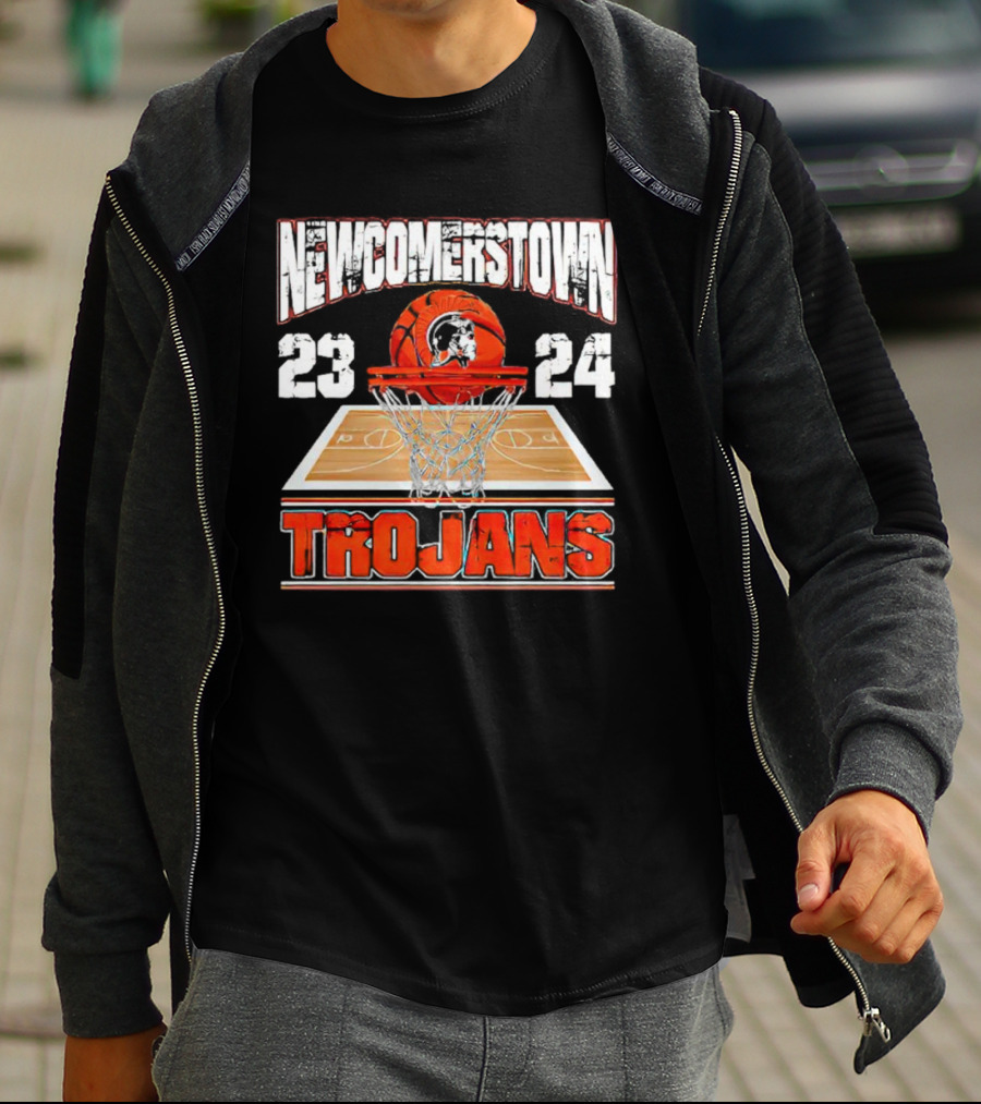 Newcomerstown Trojans Basketball 23 24 Court And Net T-Shirt