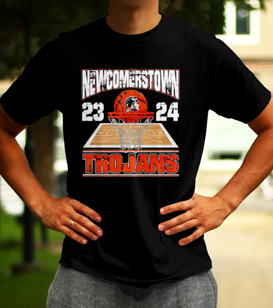 Newcomerstown Trojans Basketball 23 24 Court And Net T-Shirt