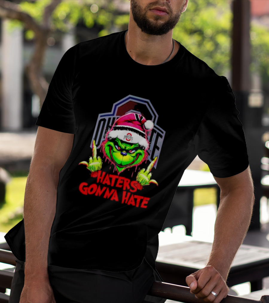 Ohio State Buckeyes Grinch Haters Gonna Hate Santa Middle Finger T-Shirt