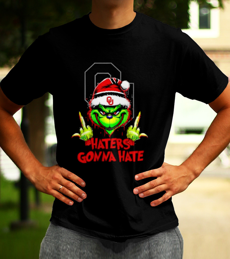 Oklahoma Sooners Grinch Haters Gonna Hate Middle Finger Santa Hat T-Shirt