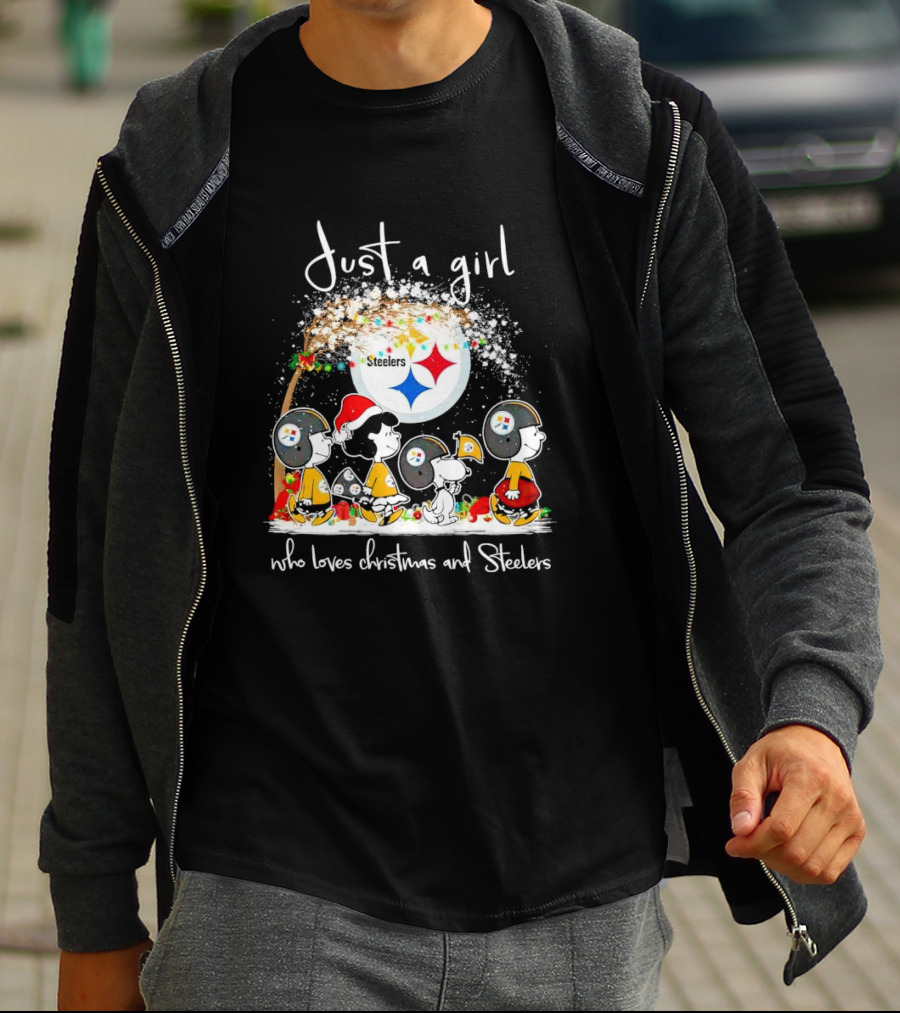 Peanuts Characters Just A Girl Who Loves Christmas And Steelers T-Shirt