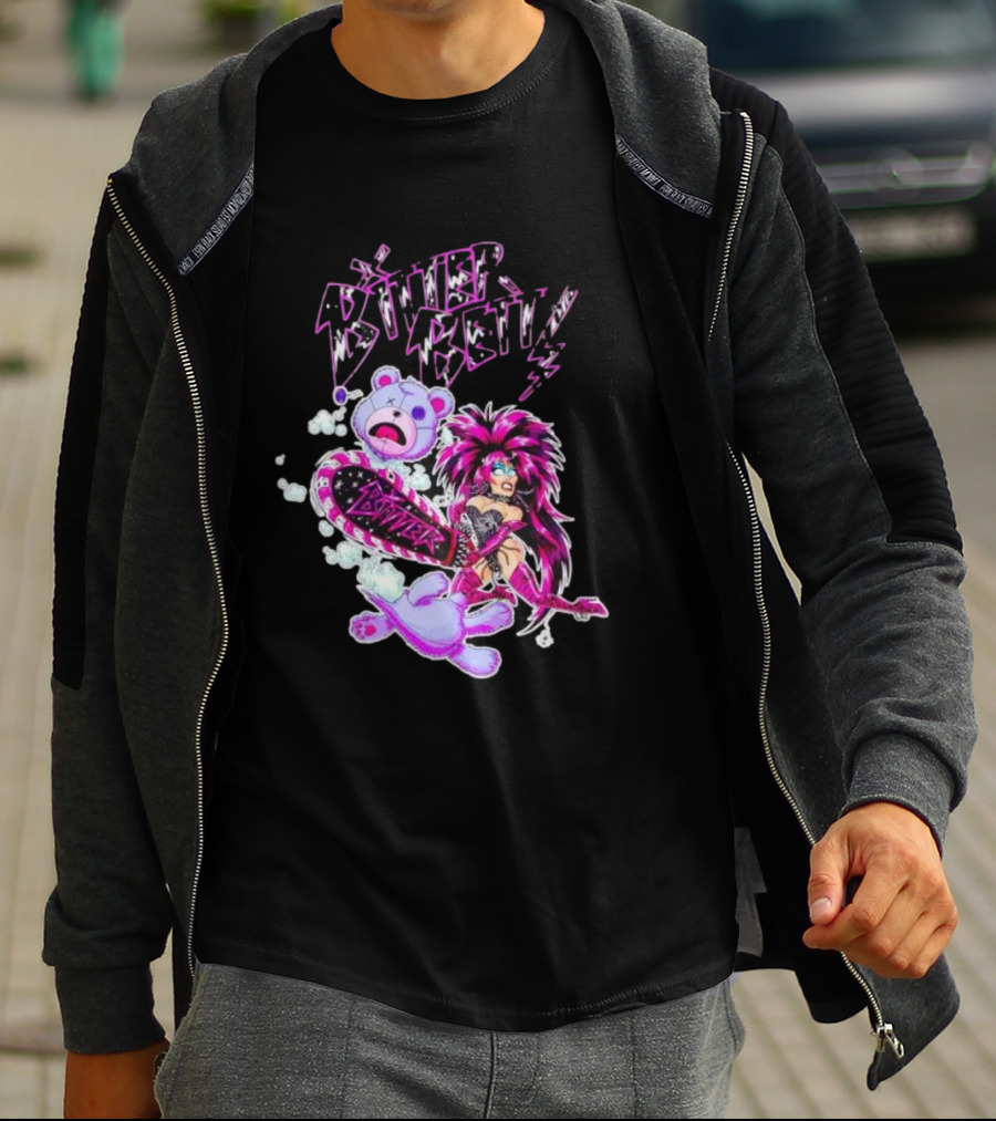 Bitter Betty Chainsaw Pink Chainsaw Fierce Style Teddy Bear T-Shirt