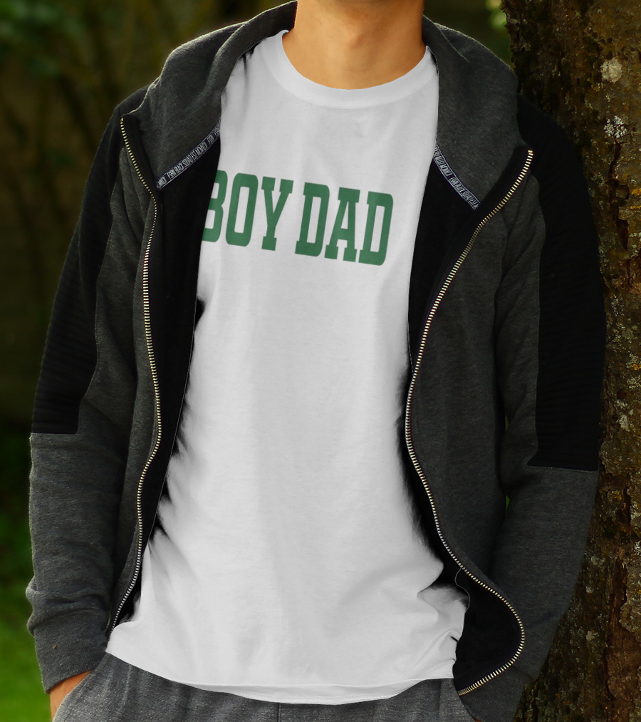 BOY DAD Stadium Style Green Block Letters T-Shirt