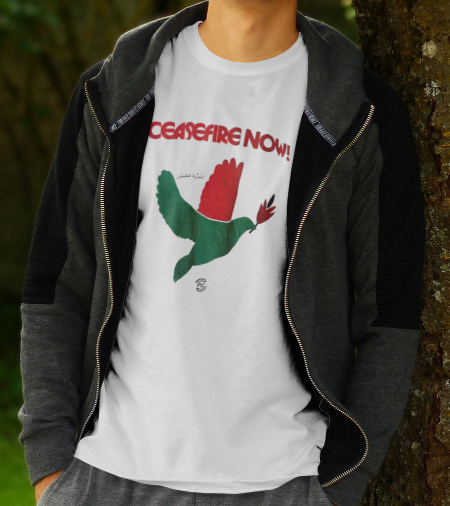 CEASEFIRE NOW Dove Symbol In Green And Red T-Shirt