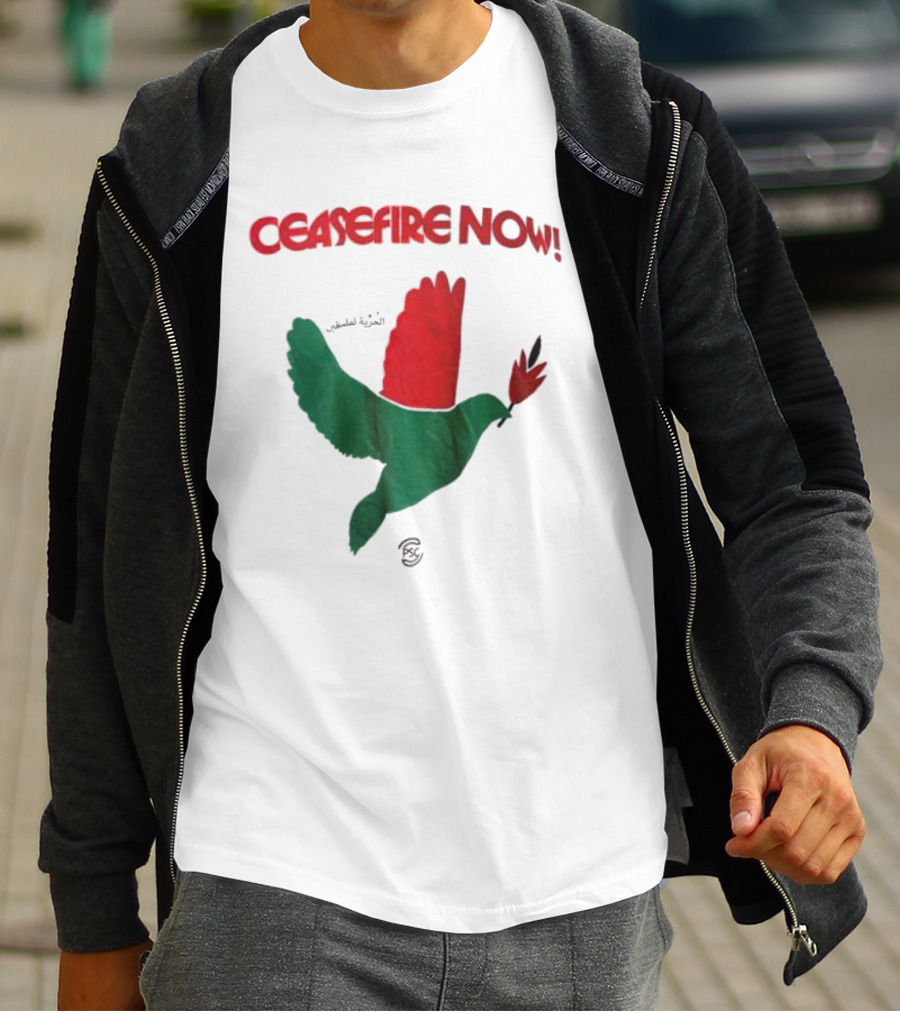 CEASEFIRE NOW Dove Symbol In Green And Red T-Shirt