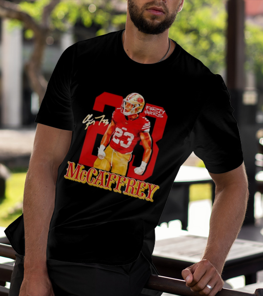 Christian McCaffrey 23 Signature Forty Niners NFL Football T-Shirt