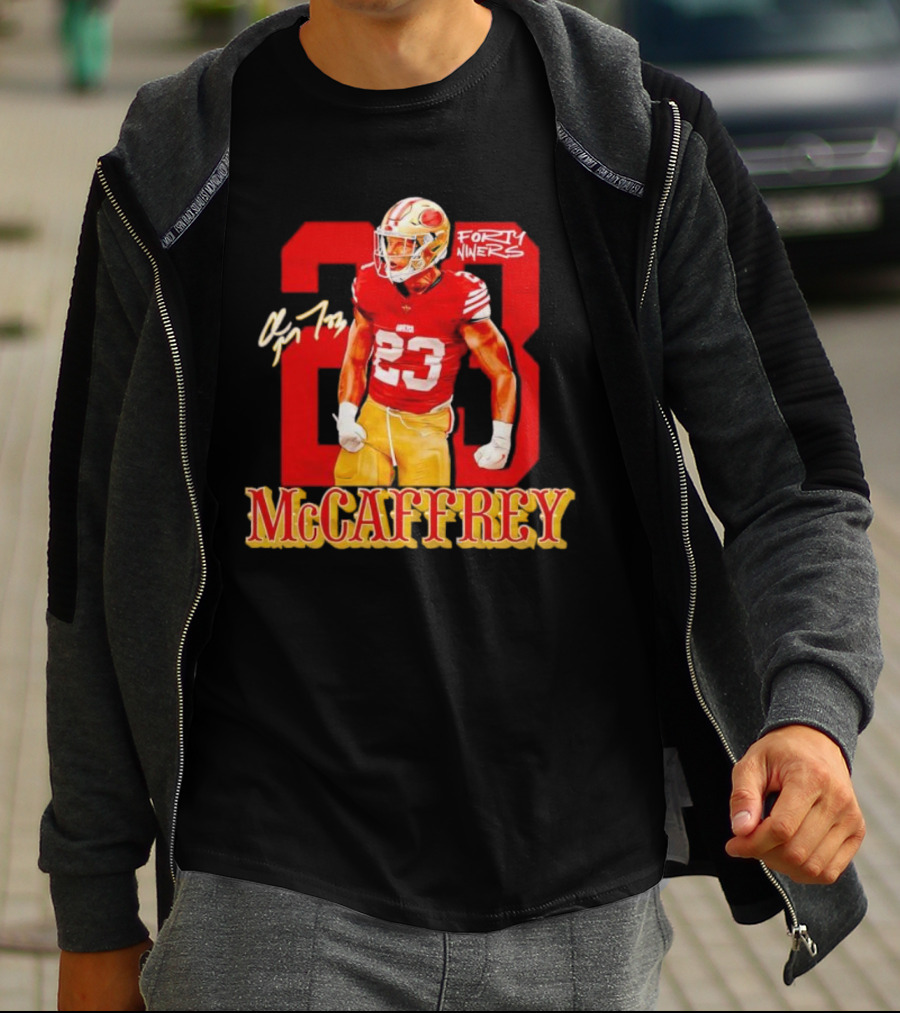 Christian McCaffrey 23 Signature Forty Niners NFL Football T-Shirt