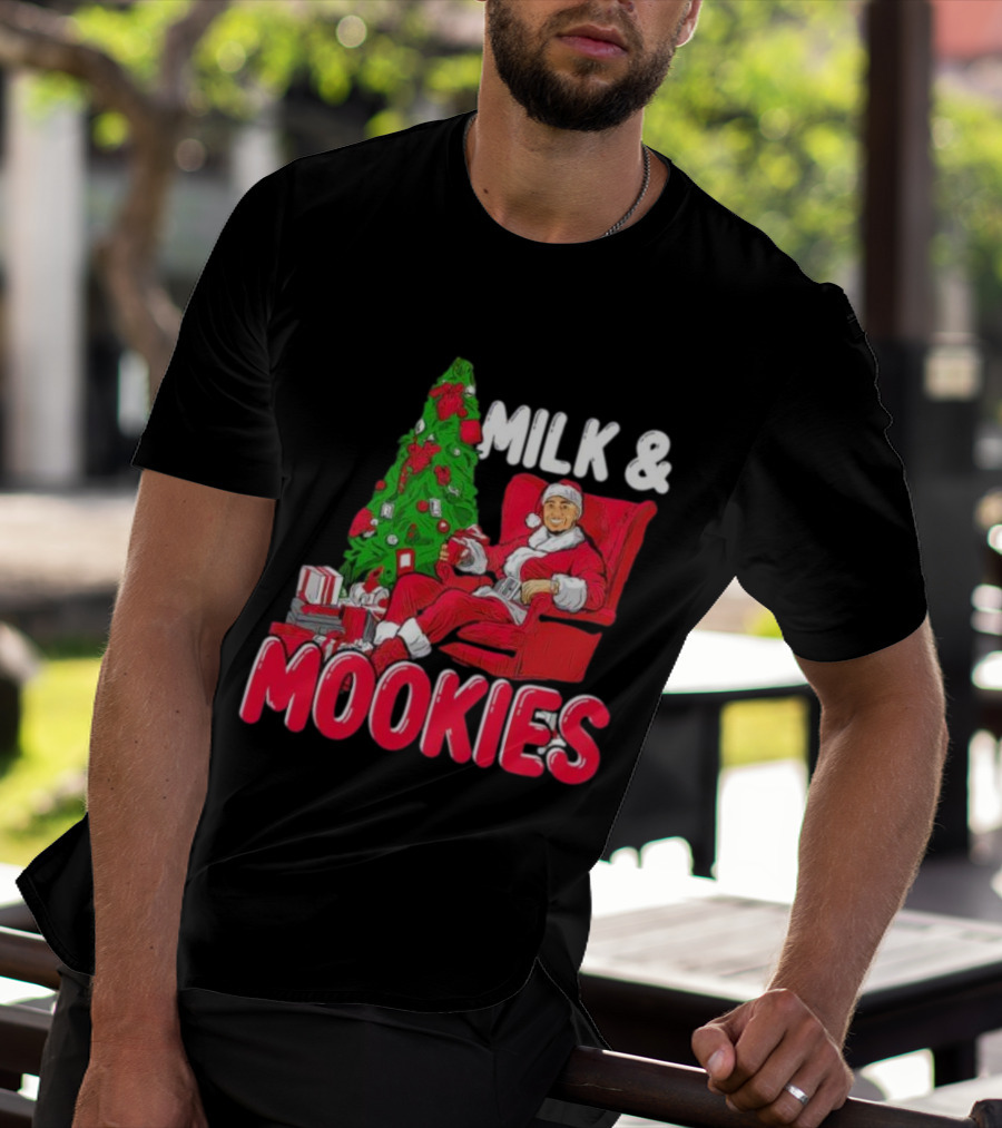Christmas Milk And Mookies Santa By Tree T-Shirt