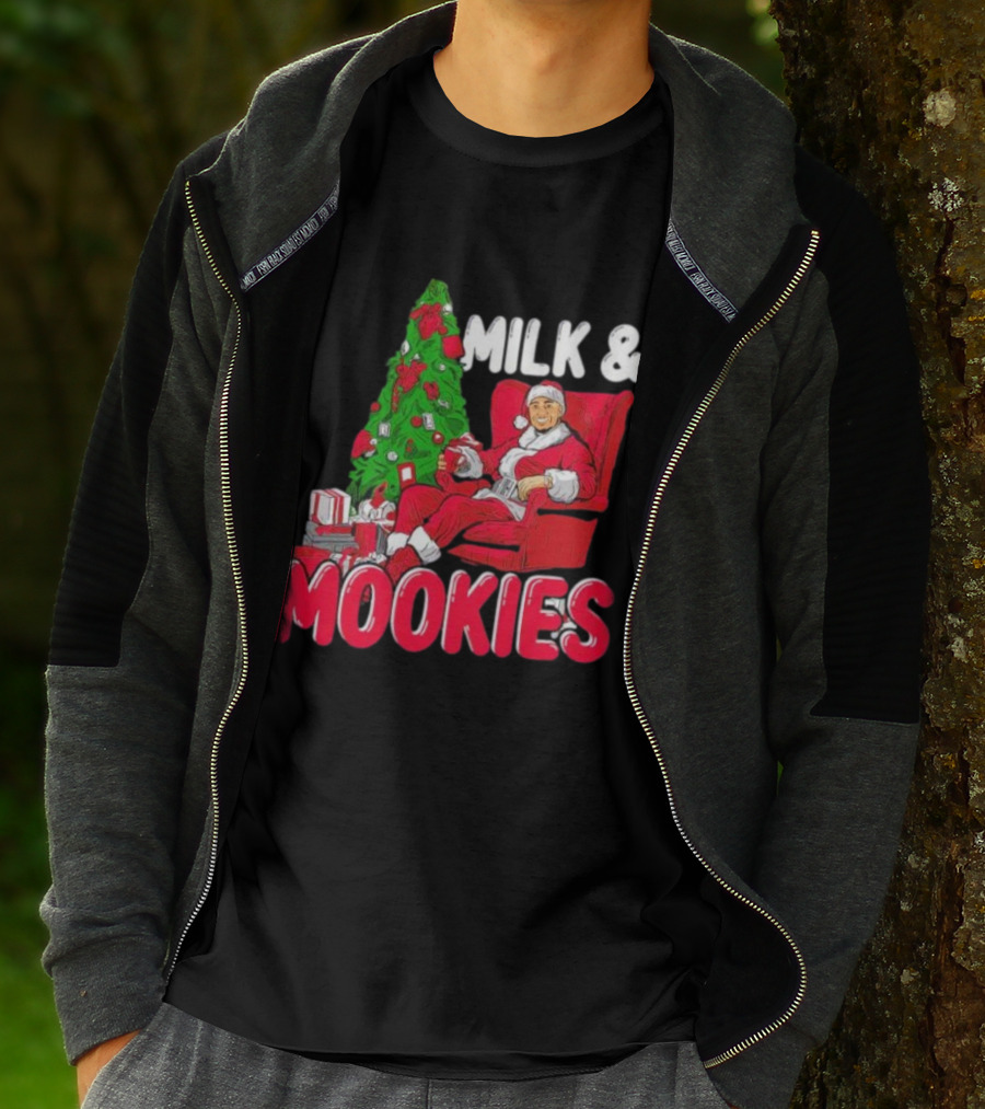 Christmas Milk And Mookies Santa By Tree T-Shirt