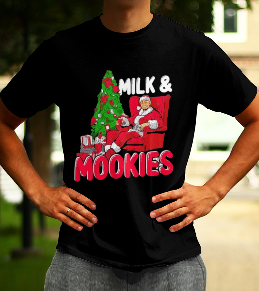 Christmas Milk And Mookies Santa By Tree T-Shirt