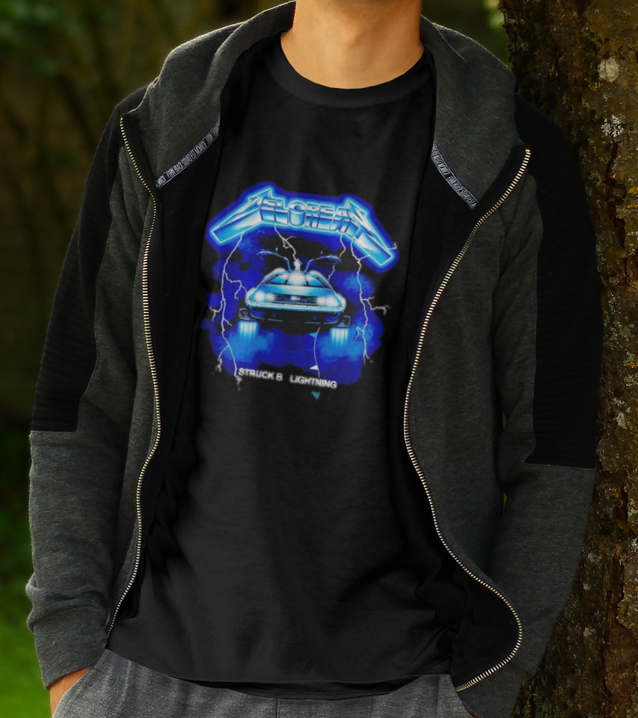 Delorean Struck By Lightning Iconic Neon Blue Electric T-Shirt