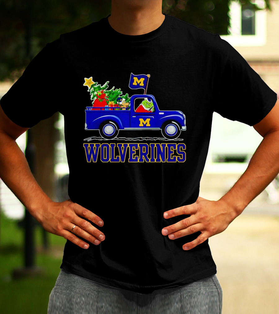 Grinch Driving Michigan Wolverines Holiday Truck With Christmas Tree T-Shirt