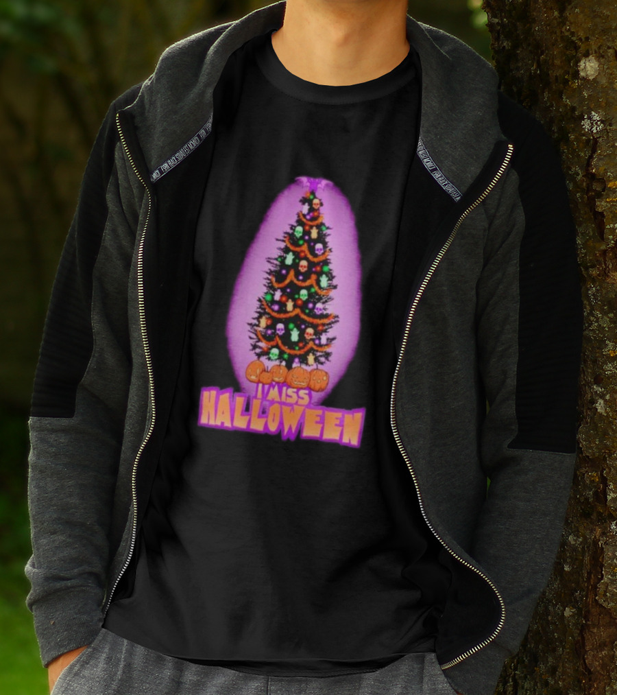 I Miss Halloween Christmas Tree With Pumpkins And Skulls T-Shirt