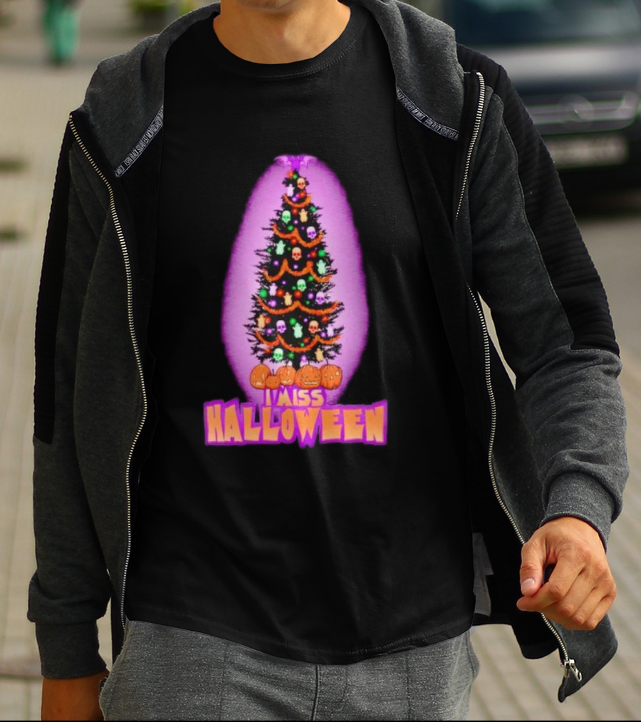 I Miss Halloween Christmas Tree With Pumpkins And Skulls T-Shirt