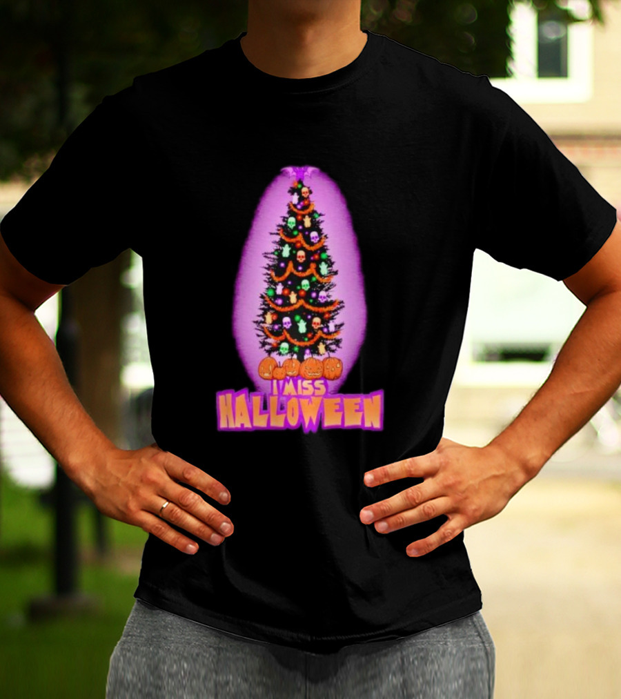 I Miss Halloween Christmas Tree With Pumpkins And Skulls T-Shirt
