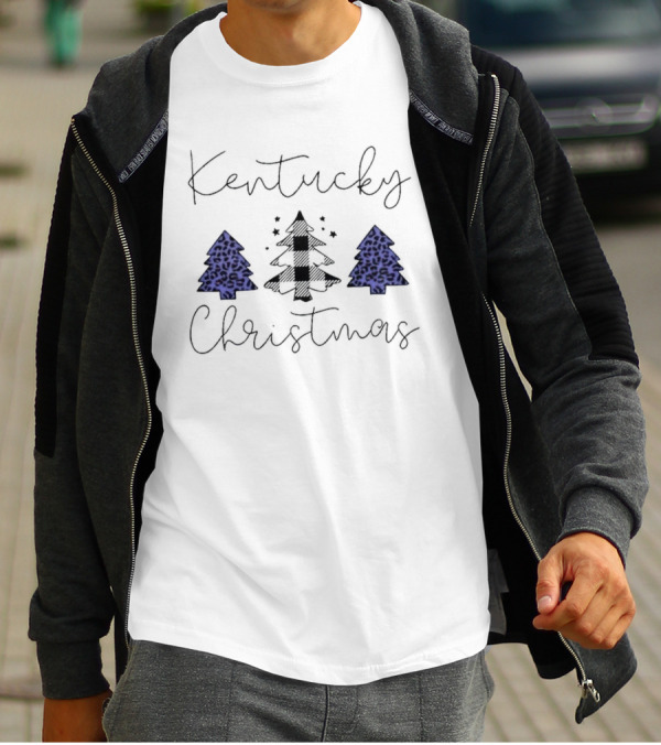 Kentucky Christmas Blue Plaid And Leopard Trees T-Shirt