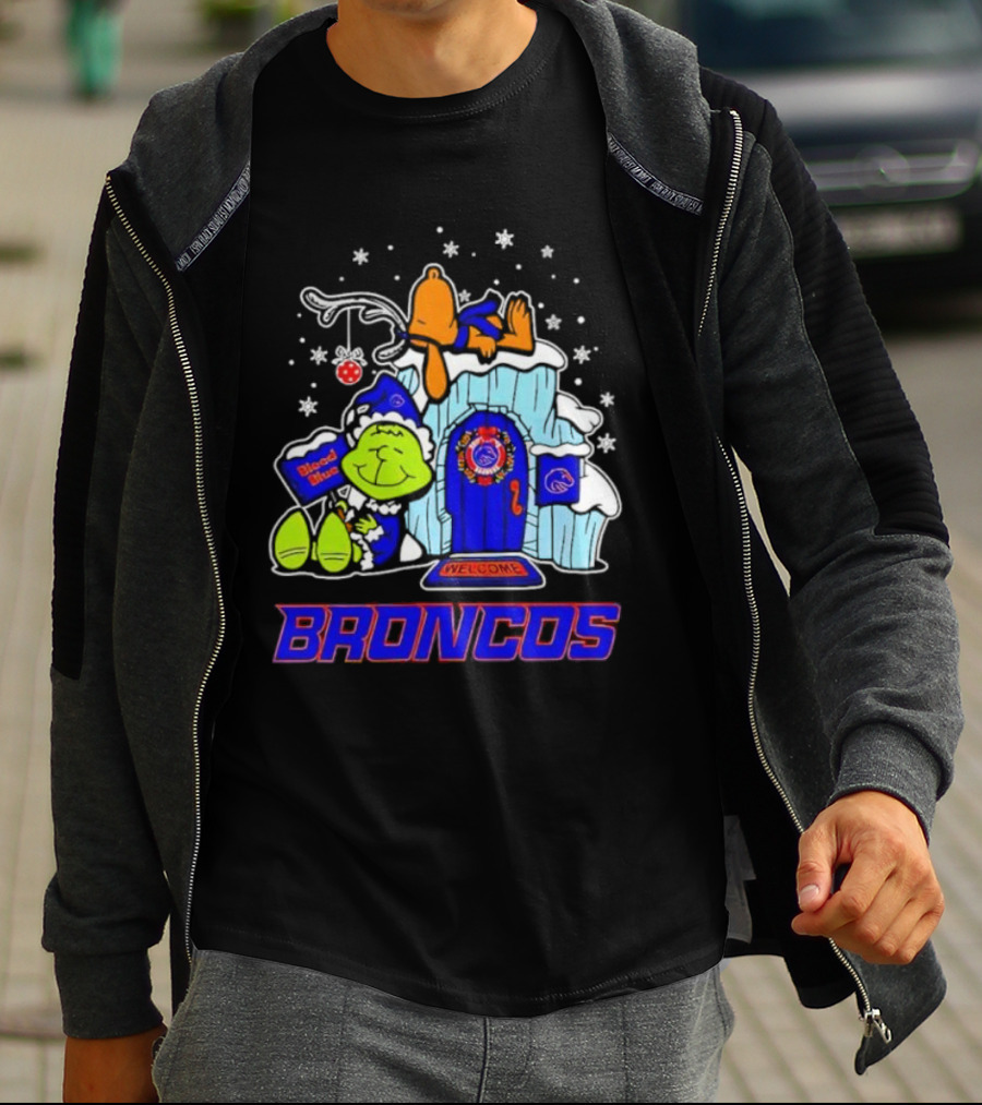 Peanuts Boise State Broncos Grinch Celebrate Merry Xmas T-Shirt