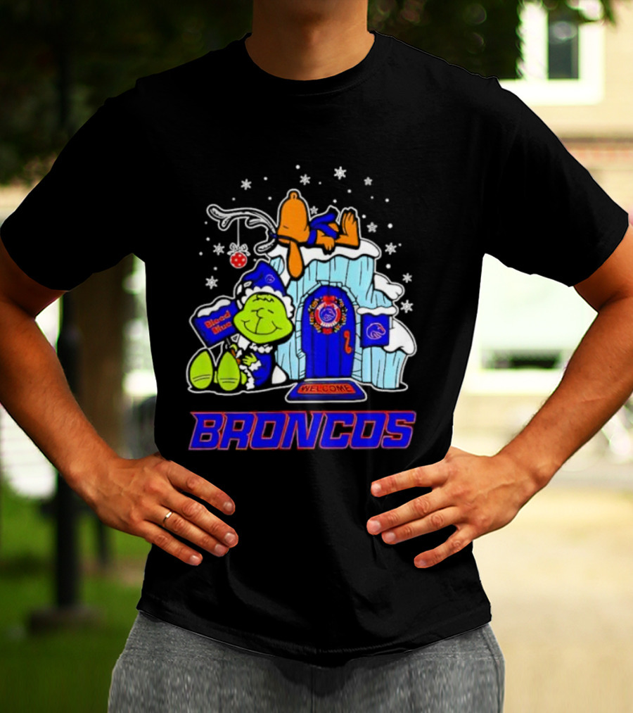 Peanuts Boise State Broncos Grinch Celebrate Merry Xmas T-Shirt