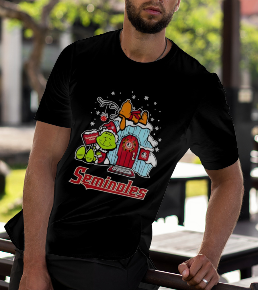 Peanuts Seminoles Grinch Christmas Scene Welcome T-Shirt