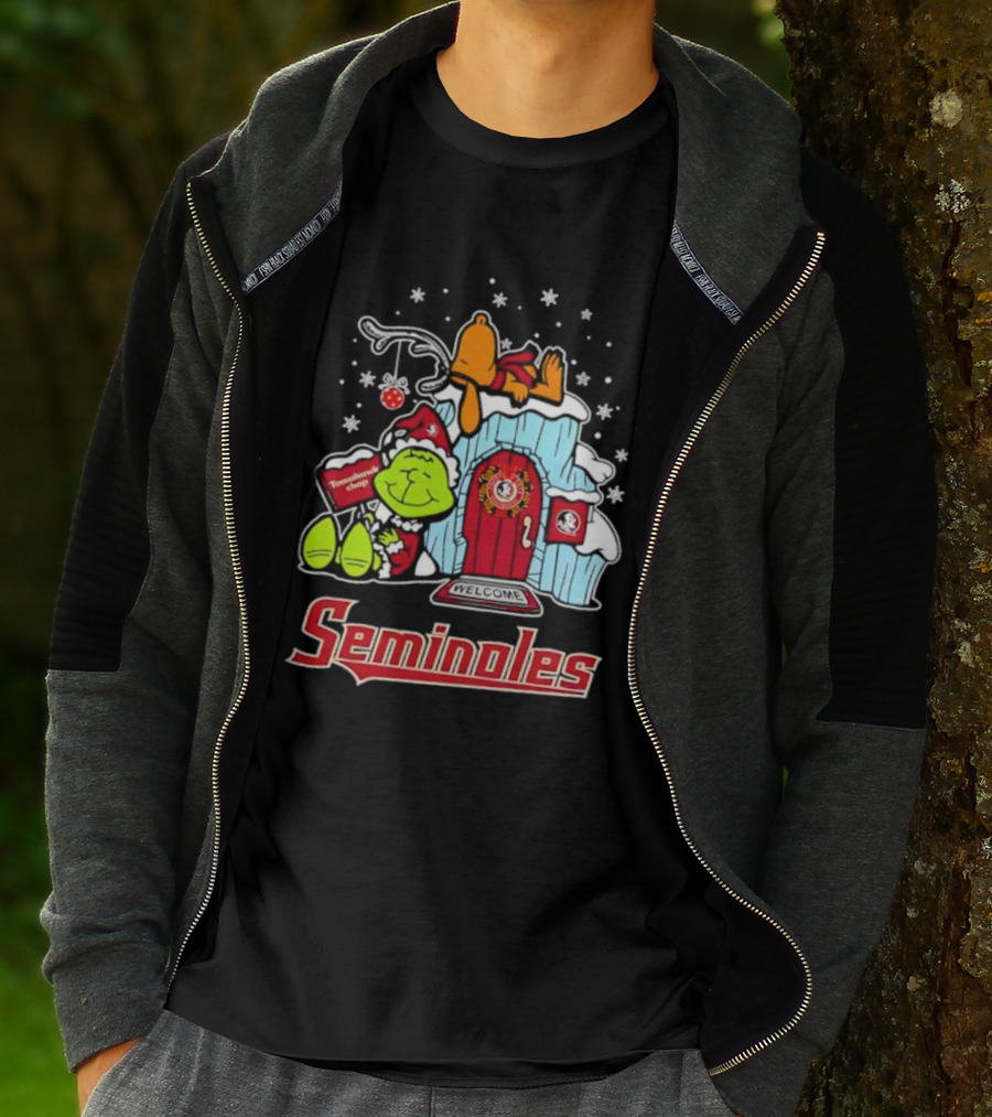 Peanuts Seminoles Grinch Christmas Scene Welcome T-Shirt