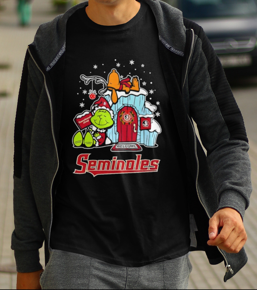 Peanuts Seminoles Grinch Christmas Scene Welcome T-Shirt