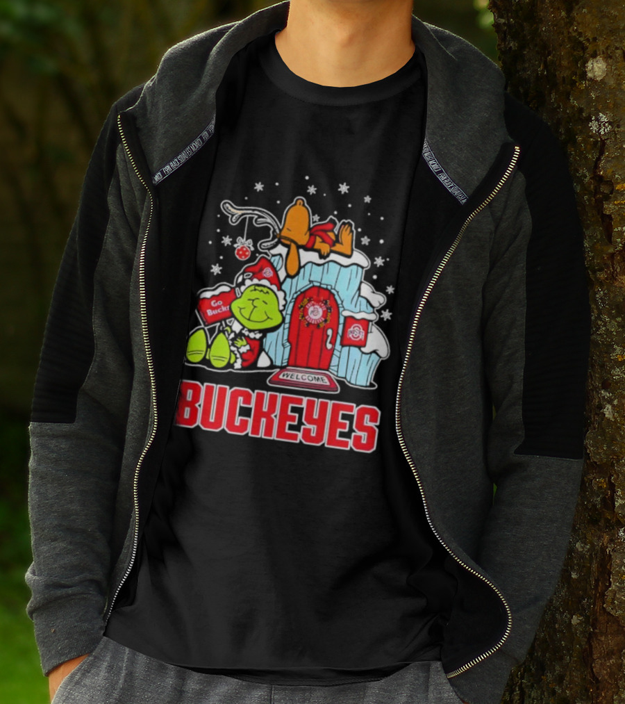 Peanuts Grinch Ohio State Buckeyes Go Bucs Merry Xmas Snoopy Woodstock T-Shirt