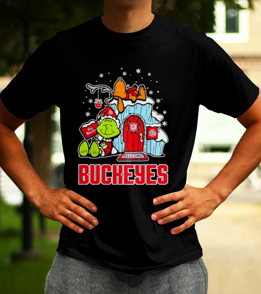 Peanuts Grinch Ohio State Buckeyes Go Bucs Merry Xmas Snoopy Woodstock T-Shirt