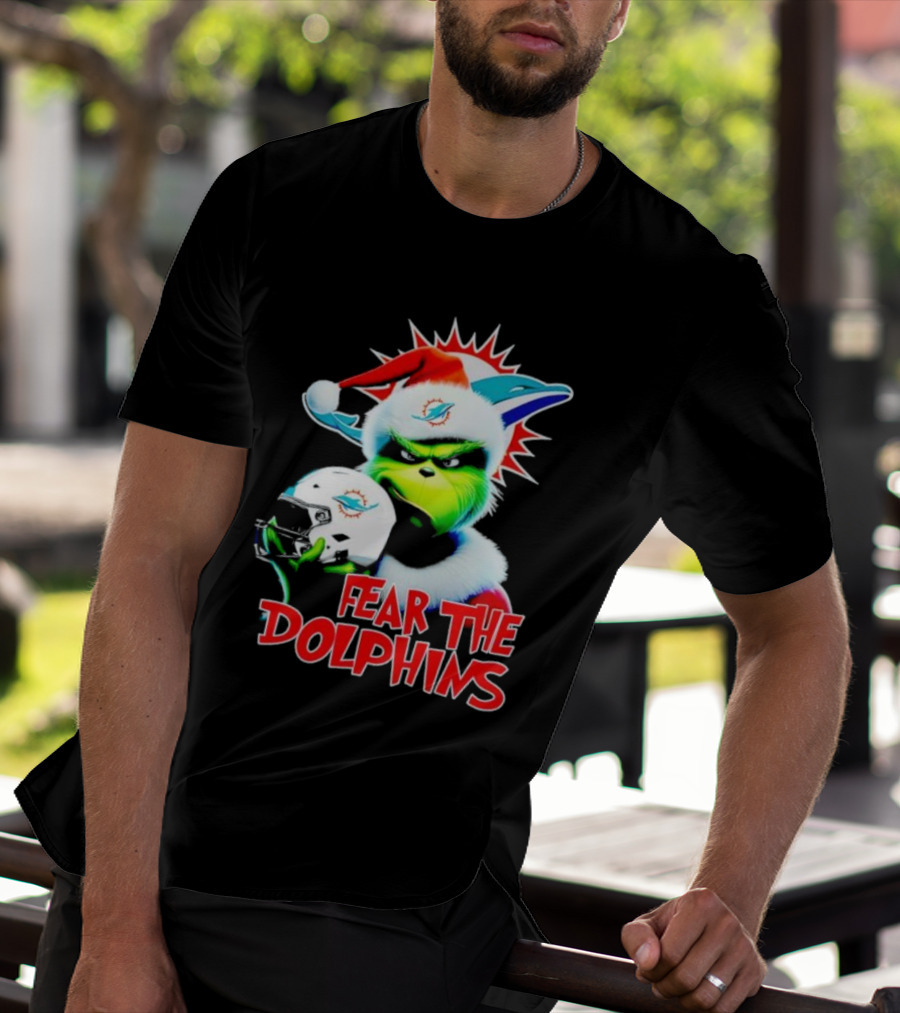 Fear The Dolphins Grinch Santa Miami NFL T-Shirt